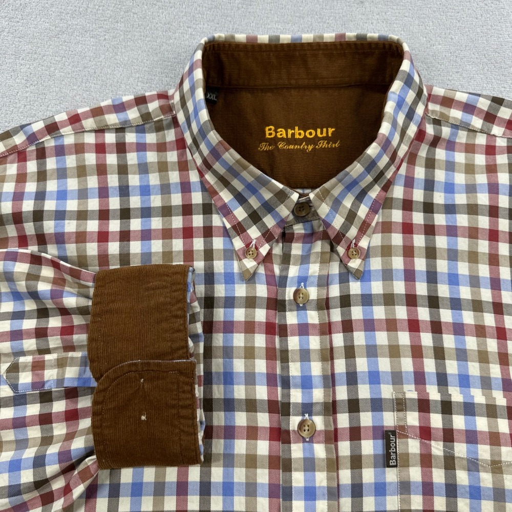 Barbour The Country Shirt Mens XXL Multi-Color Tattersall Check Corduroy Trim